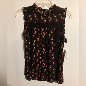 NWT- a.n.a sheer black floral blouse in XS